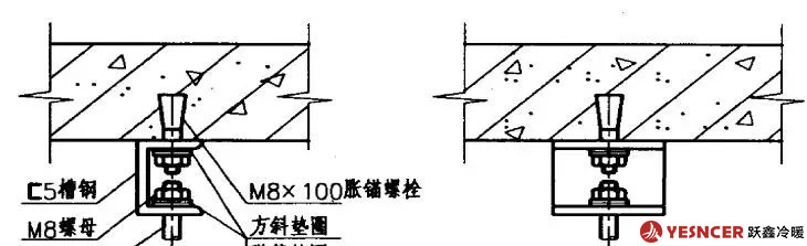 臥式風機盤管吊桿與樓板固定的節(jié)點